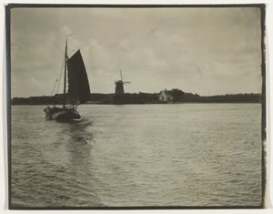 河对岸或祖德茨河（Zuiderzee），帆船和风车，荷兰 作者 无名氏