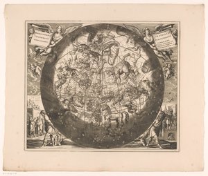 带有北方星座的天空图 Haemisphaerium stellatum booleale cum subiecto haemisphaerio terrestri（物体上的标题） 作者 彼得申克（一）