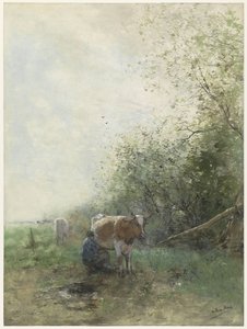牧羊人和牧羊女带着羊群在水边休息 作者 Adriaen van de Velde（拒绝归因）