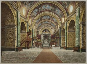 瓦莱塔 Interieur van de Sint-Janskathedraal 马耳他。 圣乔瓦尼大教堂的内部（物体上的标题） 作者 Photochrom 苏黎世