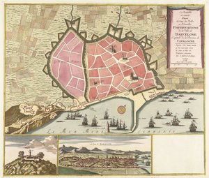 巴塞罗那地图，约 1706 年
La Veritable et exacte Plan de tous les Vielles et Nouvelles Fortifications de la Ville de Barcelone, Capitale de la Province de Catalogne（标题见实物） 作者 无名氏