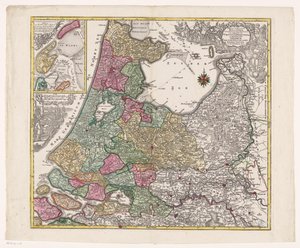 Kaart van Holland, 乌得勒支和 een deel van Gelderland 荷兰各县在各省之间的分布表 (...)（对象上的标题） 作者 无名氏