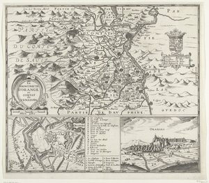 奥伦治公国地图，1639 年
奥兰治公国和维纳辛公国（标题在实物上） 作者 无名氏