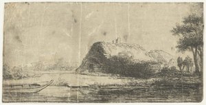 有农舍和小船的运河 作者 伦勃朗·范·莱恩 (Rembrandt van Rijn)