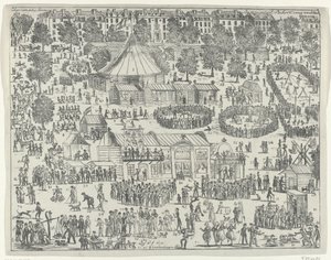 海牙广场上的集市，1845 年
欧托比亚博览会（物品上的标题） 作者 无名氏