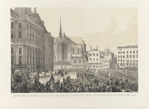 威廉三世国王陛下抵达水坝广场，1849 年 5 月 12 日，国王陛下庄严进入国家首都（标题见实物） 作者 无名氏