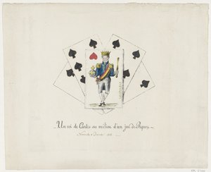 利奥波德一世陛下，1831-1832 年
一副黑桃纸牌中间的牌王（标题在实物上） 作者 无名氏