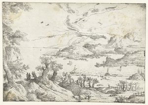 山间宽阔河流的风景
七幅风景画（系列名称） 作者 无名氏