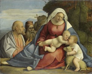 圣母子与婴儿施洗约翰以及圣彼得和安东尼 作者 Benedetto Diana（拒绝归属）