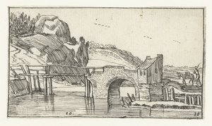 男子赶着驴子走向一座桥
Esaias van de Velde 风景画（系列名称） 作者 以赛亚斯·范德韦尔德