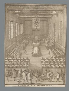 多德雷赫特宗教会议开幕式，1618 年
多德雷赫特宗教会议（物品上的标题） 作者 弗朗索瓦·席勒曼斯