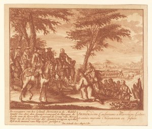 1720 年 5 月，西班牙人向法国人投降西西里岛 地中海西西里岛的投降 (...)（物品标题） 作者 彼得·申克 (II)