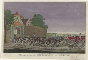 爱国者离开乌得勒支，1787 年
爱国者离开乌得勒支（标题见实物） 作者 乔治·巴尔塔萨·普罗布斯特（Georg Balthasar Probst）