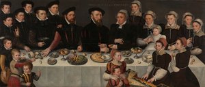 Pierre de Moucheron (1508-67)、他的妻子 Isabeau de Gerbier、他们的十八个孩子、他们的女婿 Allard de la Dale 和他们的第一个孙子 作者 无名氏