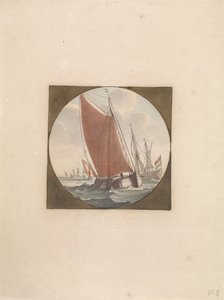 满帆平底船
海上船只（B 系列）（系列名称） 作者 约翰·泰勒（可能）