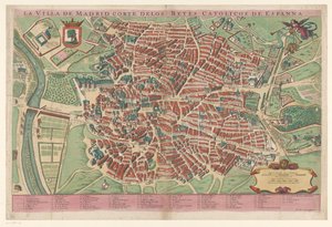 Plattegrond van Madrid
La villa de Madrid corte delos reyes catolicos de Espanna（物上标题） 作者 Pieter van der Aa (I) (可能)