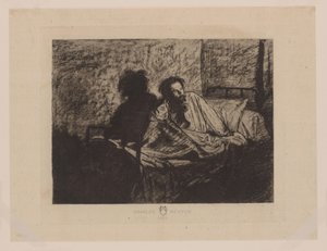查尔斯·梅里恩坐在床上的肖像 Charles Méryon 1858（物品上的标题） 作者 利奥波德·弗拉门