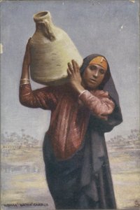 肩扛水壶的运水人像
女挑水工。(物体上的标题） 作者 无名氏
