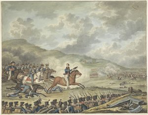 1815 年，奥兰治亲王率领荷兰军队驻扎在 Quatre-Bras 作者 无名氏