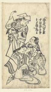 佐野川万菊、中村元太郎和高岛小野江
Sanokawa Mangiku、Nakamura Gentaro 和 Takashima Onoe（物上标题） 作者 无名氏