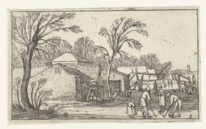 农场前冰面上的滑冰者和高尔夫球手 埃萨亚斯·范·德·维尔德 (Esaias van de Velde) 的风景画（系列标题） 作者 以赛亚斯·范德韦尔德