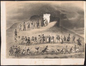 莱顿学生年鉴中的漫画，1854 年
国家的心脏（标题在实物上） 作者 J. Hazenberg 玉米动物园