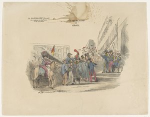 关于比利时荣誉十字勋章分配的漫画，1834 年
十字勋章的分发（物品上的标题） 作者 Anonymous