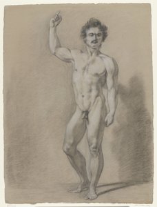 男性裸体站立，从正面