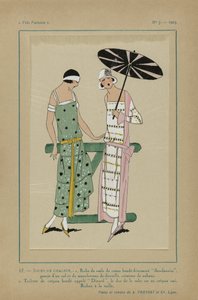 巴黎人》（Très Parisien），1923 年，第 7 期：17 - 热天。- 1. 棉质薄纱连衣裙... 作者 A. et Cie Prévost