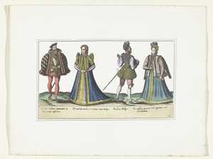北莱茵-威斯特法伦州和佛兰德斯的两女两男时尚装扮，约 1580 年
下阿勒曼和佛兰德斯服饰（标题见实物） 作者 无名氏