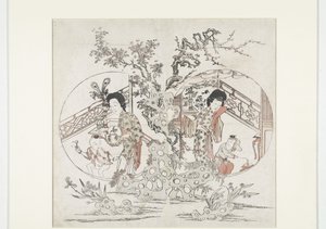 印刷品由两部分组成，描绘：左边是鸢尾花和海棠花的夏天，右边是水仙花和李子的冬天（新年印刷品） 作者 无名氏