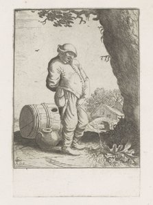 在树旁小便的男子 作者 Adriaen van Ostade（拒绝归因）
