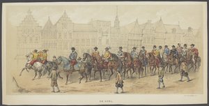 乌得勒支化装舞会，A 盘：贵族，1856 年 贵族。 （对象上的标题） 《荷兰自由的奠基者》（威廉一世时代），由 H.H. 乌得勒支学生团体成员庆祝乌得勒支胡格学院成立 220 周年 作者 彼得·威廉姆斯·范·德·魏尔