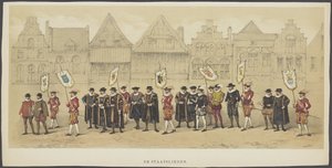 乌得勒支化妆舞会，C 版：政治家，1856 年
政治家（物上标题）
荷兰自由的奠基人（威廉一世时代），由乌特勒支学生团成员代表，纪念乌特勒支市诞生 220 周年。 作者 彼得·威廉姆斯·范·德·魏尔