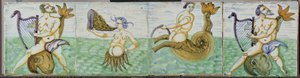 四块印有海洋生物的瓷砖 作者 无名氏