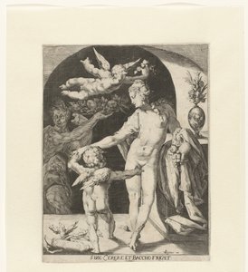 维纳斯与阿莫尔和一只小鹿
Sine Cerere et Baccho friget Venus（物上标题） 作者 扬·哈曼斯（Jan Harmensz）。穆勒