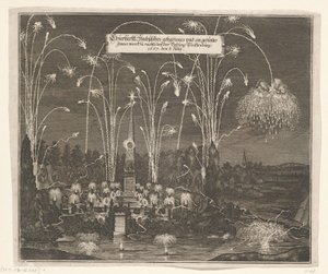 Vuurwerk bij de Pleissenburg，1667 年 7 月 8 日
选帝侯的：1667 年 7 月 8 日晚上在普莱森堡堡垒举行的萨克森封建工作和绘制的封建工作（标题在实物上） 作者 无名氏