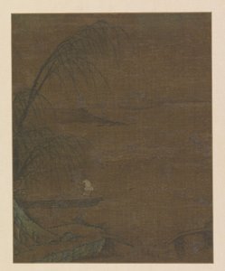 有渔夫在船头的水景 作者 无名氏