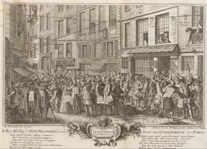 昆昆波瓦街的风向交易，1720 年
在从昆昆波瓦到帕里斯的街上举行的风之交易的规则图像（作品名称）
愚蠢的大场景（系列标题） 作者 Antoine Humblot