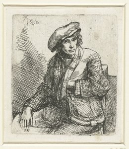 坐着的提着袋子的年轻人 作者 伦勃朗·范·莱恩 (Rembrandt van Rijn)