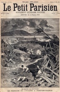 马提尼克岛的一场灾难：1891年在法兰西堡（Fort-de-France）的旋风通过。1891年8月在 "小巴黎人 "上的版画。私人收藏。 作者 匿名匿名