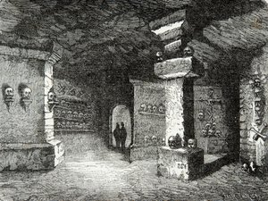 A gallery of catacombs in Paris in the 19th century, Engraving, Private collection 作者 匿名匿名