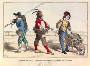 国王路易十三（1601-1643）统治时期巴黎的一个打井人、一个卖牡蛎的人和一个卖醋的人 - 法国路易十三统治时期的打井人、卖牡蛎的人和卖醋的人 作者 匿名匿名