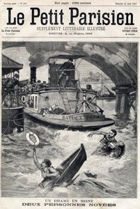 塞纳河上的事故：两个人在一艘溺水的船上。在1897年4月25日的 "小巴黎人 "上。 作者 匿名匿名