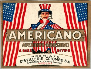 Advertisement for italian short drink Americano, with allegorical personification of America Uncle Sam 作者 匿名匿名