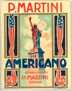 Advertisement for italian short drink Americano, with american flag and statue of liberty 作者 匿名匿名