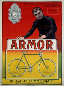 自行车 "Armor "的广告海报，上面有自行车运动员Eugene Christophe（1885-1970），他是1912年环法自行车赛3个赛段的冠军和总成绩第二名。"是她让我在1912年的环法自行车赛中取得了胜利。 作者 匿名匿名