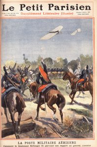 空中军事岗位：乔治-贝伦格（Georges Bellenger）中尉（1878-1977）如何向穆尼耶将军发送他的报告，《小巴黎》杂志于1910年10月2日（雕刻）。 作者 匿名匿名