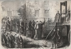 19世纪在土伦巴格纳的一次处决。皮埃尔-扎科内（Pierre Zaccone）（1817-1895年）在 "Histoire des bagnes depuis leur création à nos jours"（1877年）中的雕刻（Colonia Penale-刑罚殖民地）。私人收藏。 作者 匿名匿名
