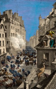 Battle at the Barricade of Rue Saint Antoine in 1830, Engraving, Private Collection 作者 匿名匿名